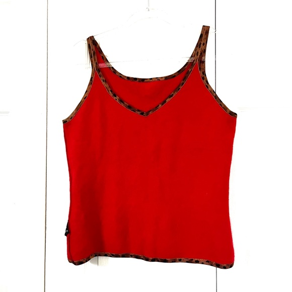 Carole Little Red Lambswool & Angora w/ Cheetah Print Tank Top sz Large - Picture 2 of 8